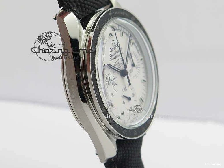 1229 TimelessDesign Speedmaster JHF SS Snoopy Award 45th Anniversary White Dial On Black Nylon Strap 8209